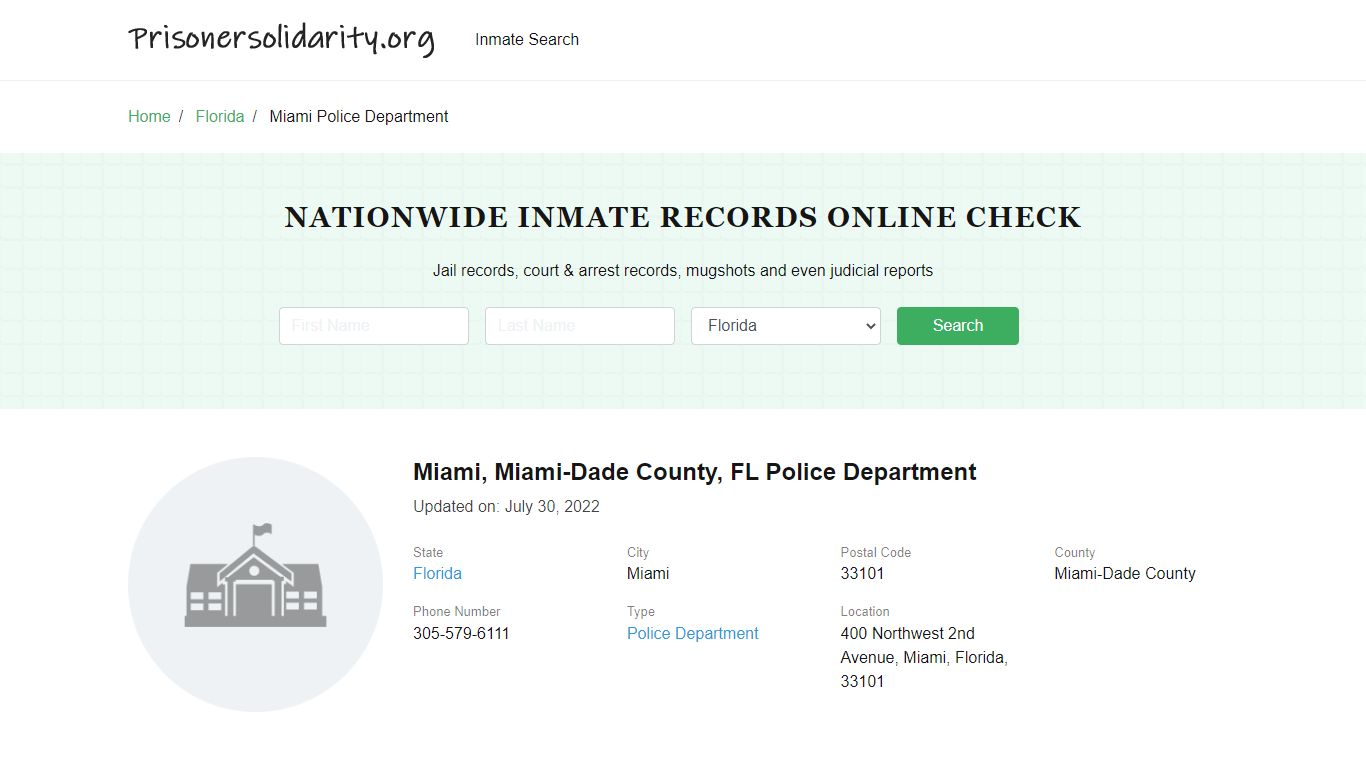 Miami, FL Police - City Jail Inmates, Arrests
