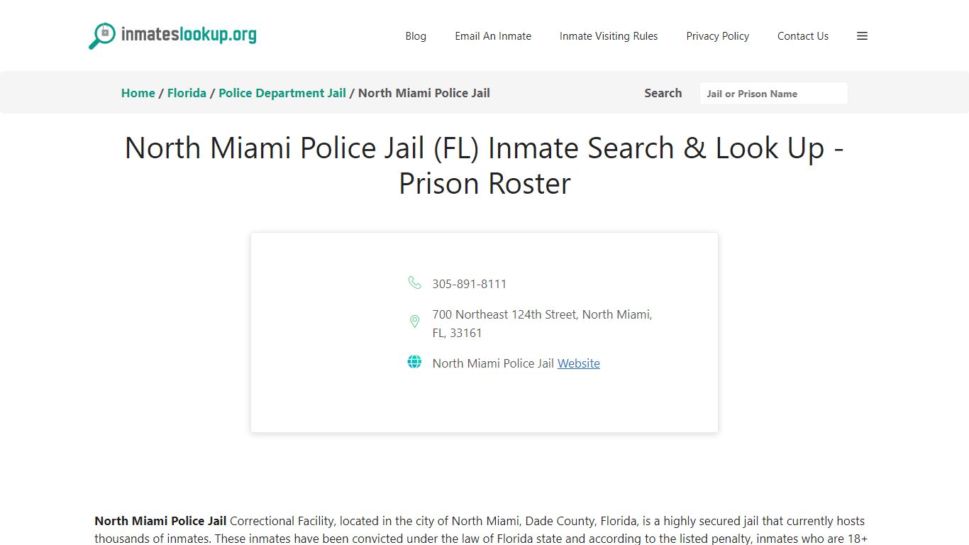 North Miami Police Jail (FL) Inmate Search & Look Up - Prison Roster